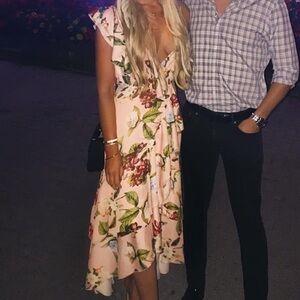 Floral maxi dress with off shoulder detail; size M